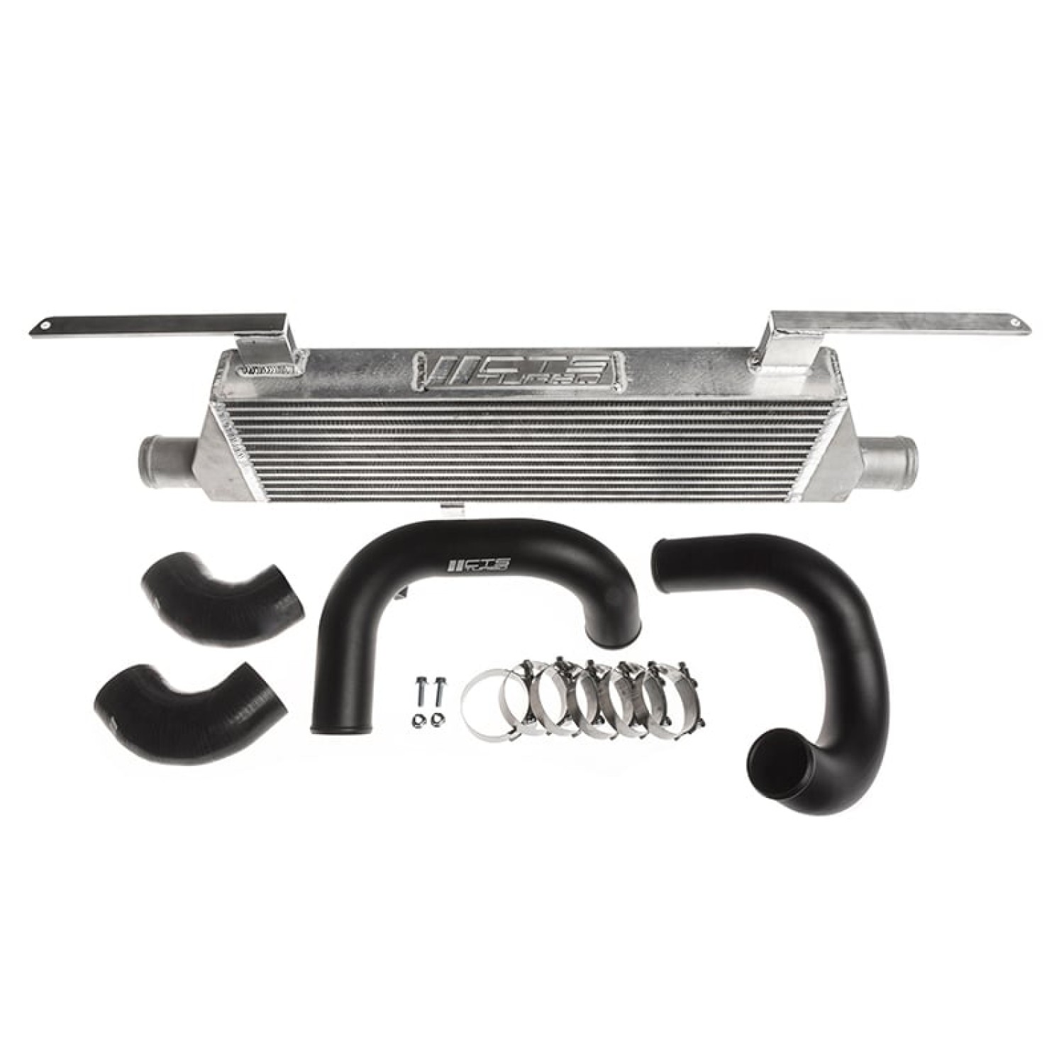 Sprednji intercooler komplet CTS Turbo z aluminijastim hladilnikom, cevmi, silikonskimi koleni in objemkami