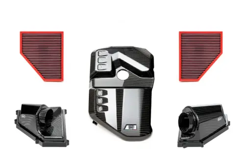 BMC karbonski sesalni komplet CKS CKS00001 za BMW M2, M3, M4 – 1 × karbonski pokrov motorja, 2 × airbox (karbonsko ohišje), 2 × zračna filtra, sijajni karbon